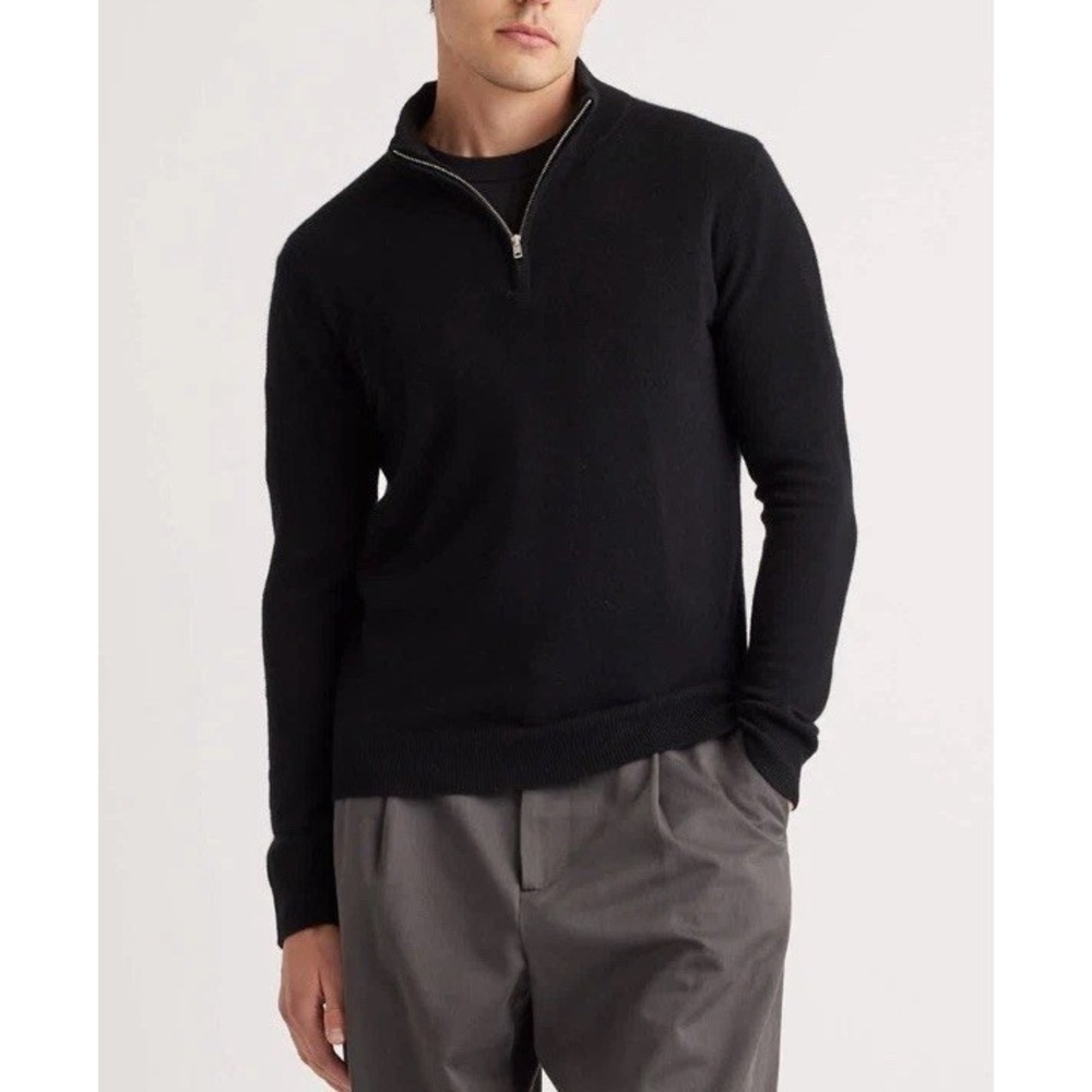 QUINCE Mongolian Cashmere Quarter Zip Sweater Men's Black xL